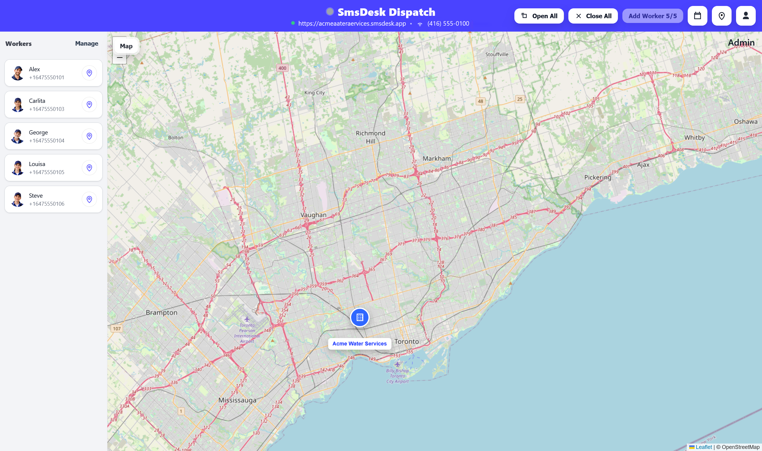 SmsDesk Dispatch dashboard preview