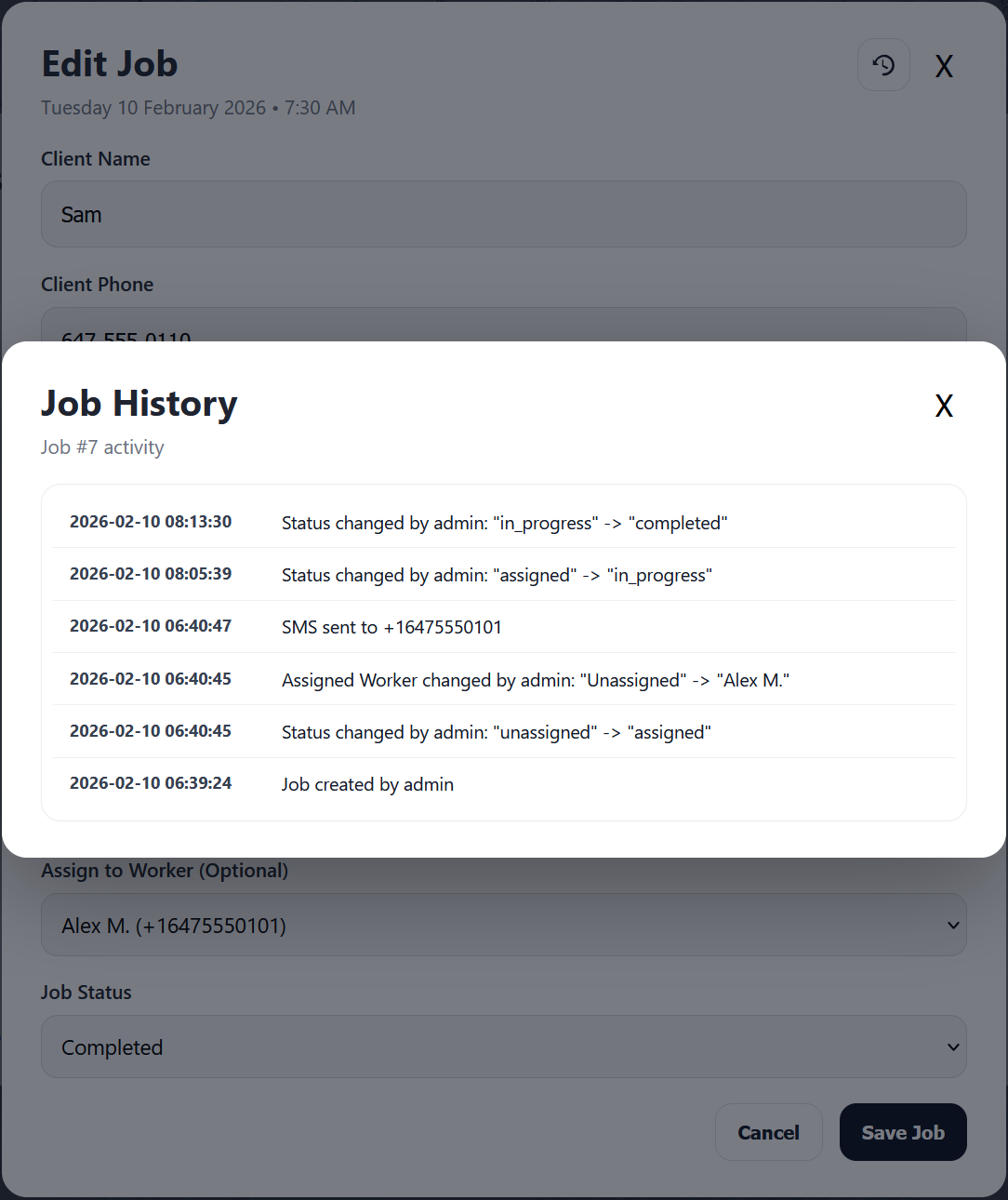 Job history timeline